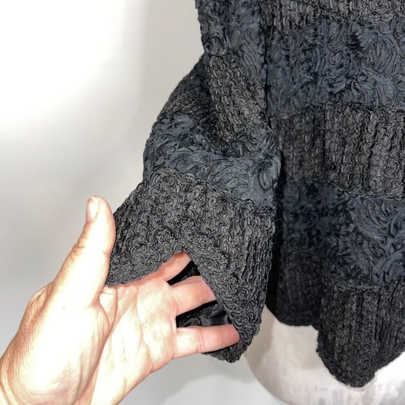 Womens Jacket Vintage 50s Black Ribbon Work Scalloped Hem Floral Embossed - Picture 2 of 13